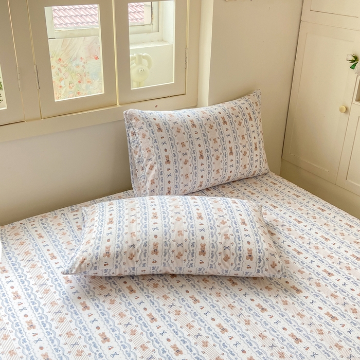 91家纺网 家纺一手货源 找家纺 玉海棠家纺 2025新款直播爆款双层纱床笠三件套 他和她的兔