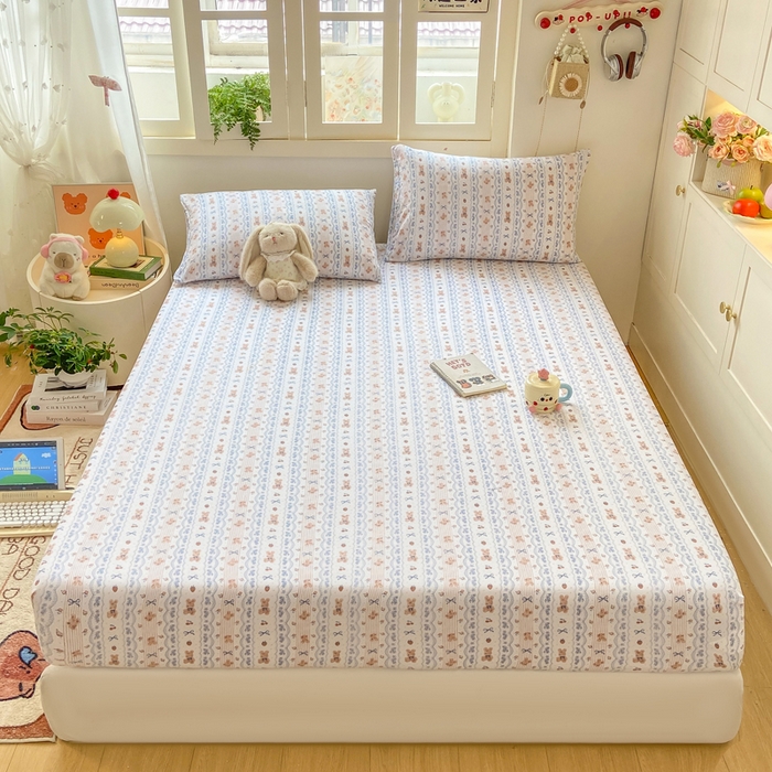 91家纺网 家纺一手货源 找家纺 玉海棠家纺 2025新款直播爆款双层纱床笠三件套 他和她的兔