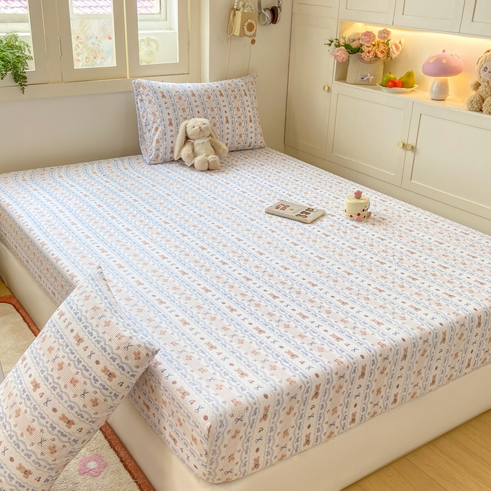 91家纺网 家纺一手货源 找家纺 玉海棠家纺 2025新款直播爆款双层纱床笠三件套 他和她的兔