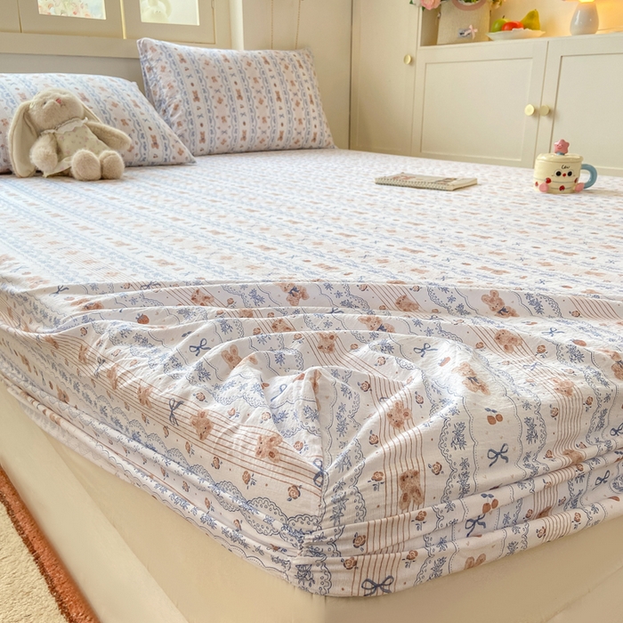 91家纺网 家纺一手货源 找家纺 玉海棠家纺 2025新款直播爆款双层纱床笠三件套 他和她的兔