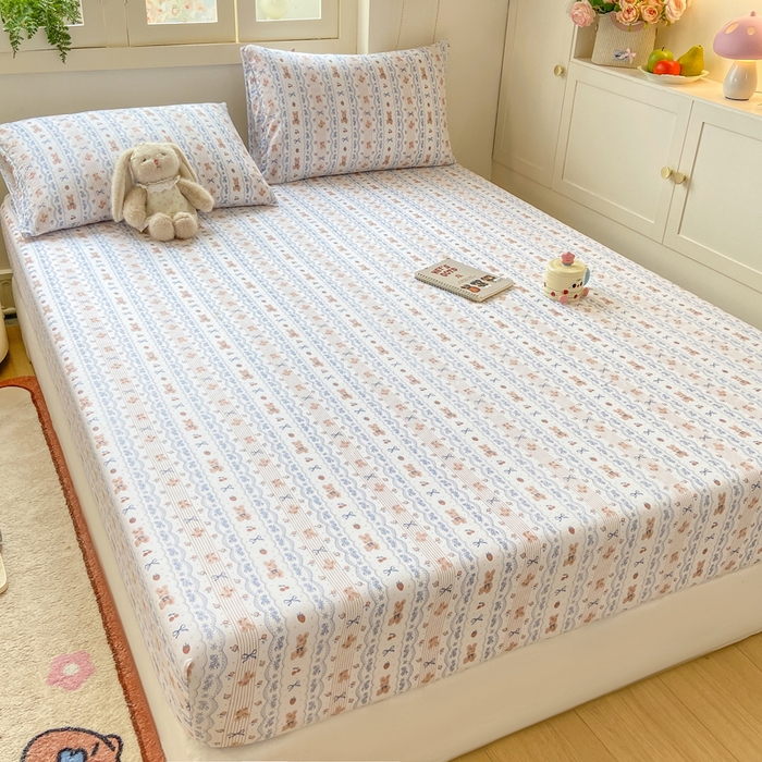 91家纺网 家纺一手货源 找家纺 玉海棠家纺 2025新款直播爆款双层纱床笠三件套 他和她的兔