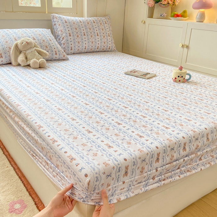 91家纺网 家纺一手货源 找家纺 玉海棠家纺 2025新款直播爆款双层纱床笠三件套 他和她的兔