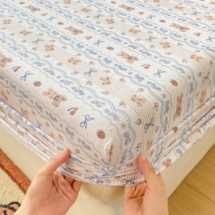 91家纺网 家纺一手货源 找家纺 玉海棠家纺 2025新款直播爆款双层纱床笠三件套 他和她的兔