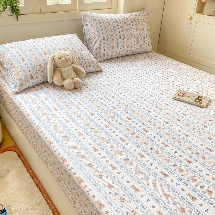 91家纺网 家纺一手货源 找家纺 玉海棠家纺 2025新款直播爆款双层纱床笠三件套 他和她的兔