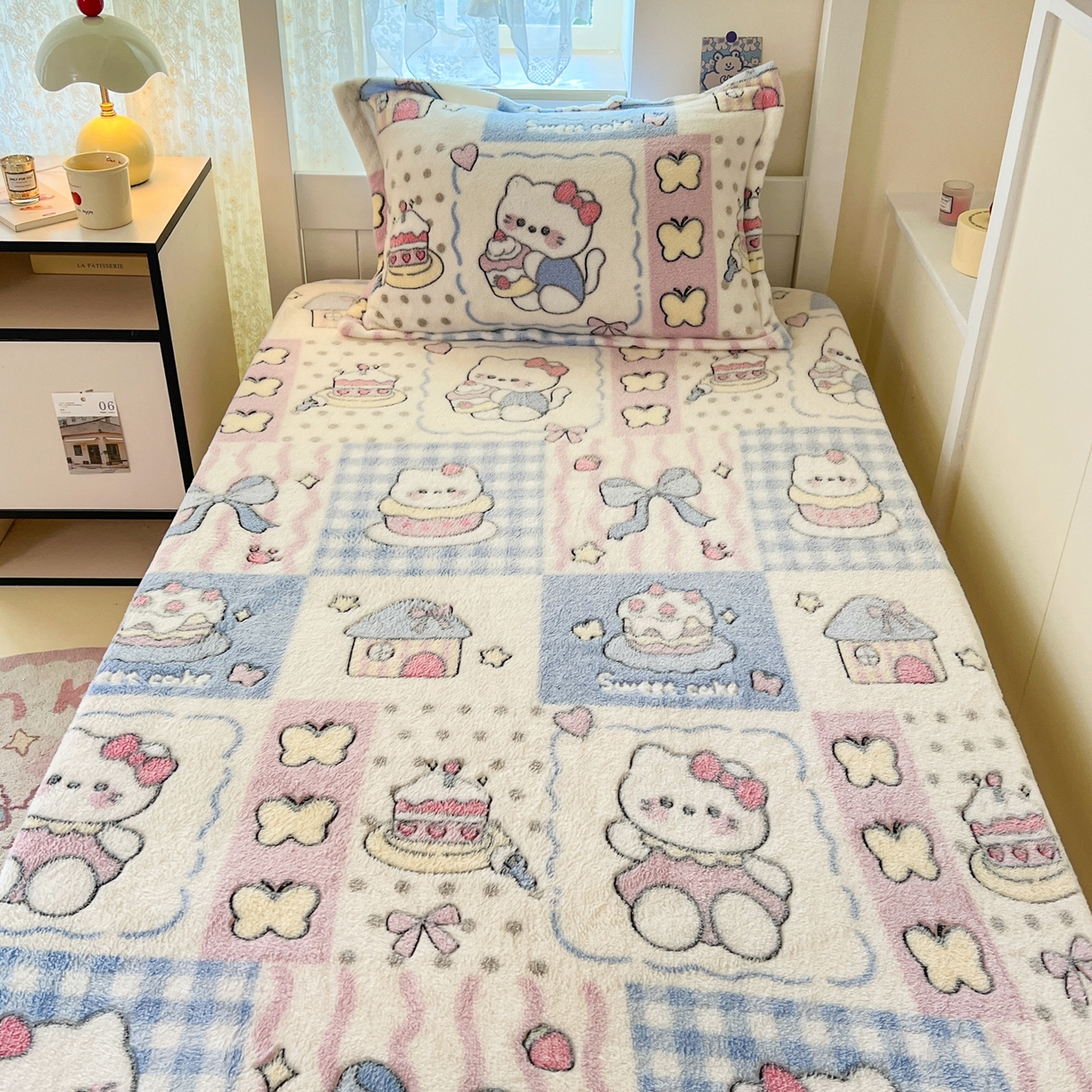 91家纺网 家纺一手货源 找家纺 川悦生活 2025新款雪花绒宿舍单床笠 床笠小喵甜心