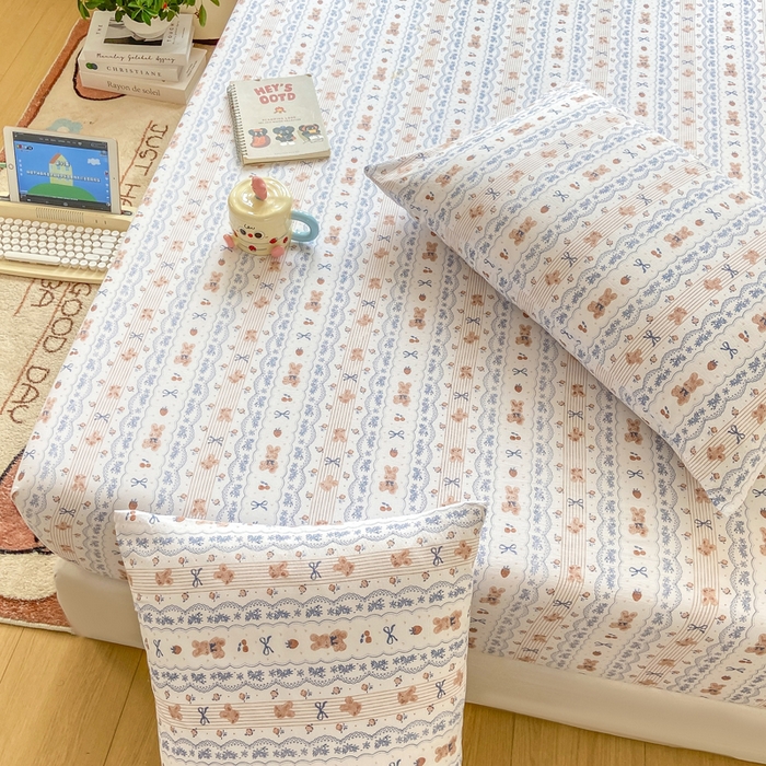 91家纺网 家纺一手货源 找家纺 玉海棠家纺 2025新款直播爆款双层纱床笠三件套 他和她的兔