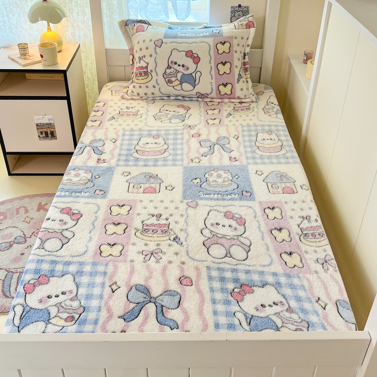 91家纺网 家纺一手货源 找家纺 川悦生活 2025新款雪花绒宿舍单床笠 床笠小喵甜心