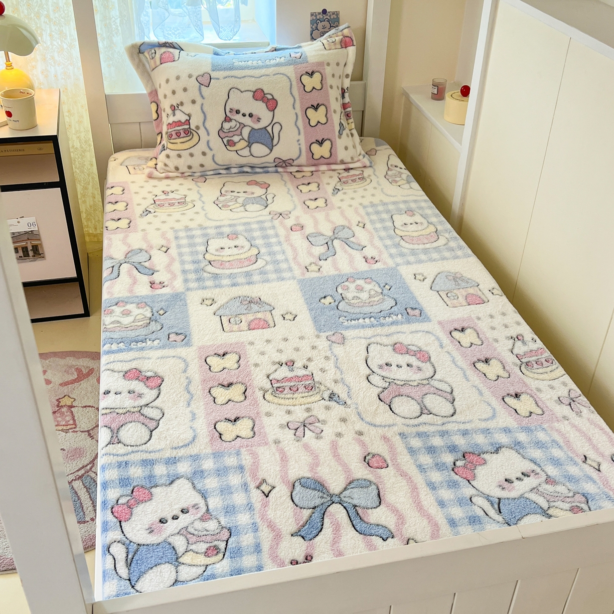 91家纺网 家纺一手货源 找家纺 川悦生活 2025新款雪花绒宿舍单床笠 床笠小喵甜心