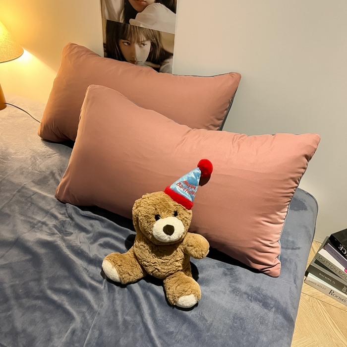 91家纺网 家纺一手货源 找家纺 悦织湾家纺 2025新款水洗棉牛奶绒单面绒单被套四件套双面两用春秋冬都可用学生宿舍四件套 单面绒豆沙浅灰