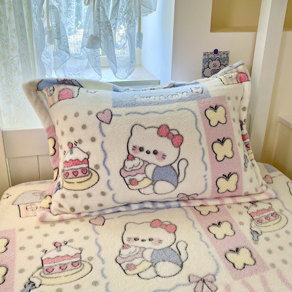 91家纺网 家纺一手货源 找家纺 川悦生活 2025新款雪花绒宿舍单床笠 床笠小喵甜心