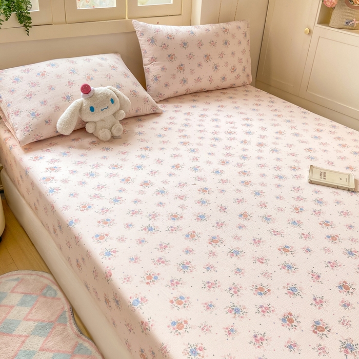 91家纺网 家纺一手货源 找家纺 玉海棠家纺 2025新款直播爆款双层纱床笠三件套 桃夭