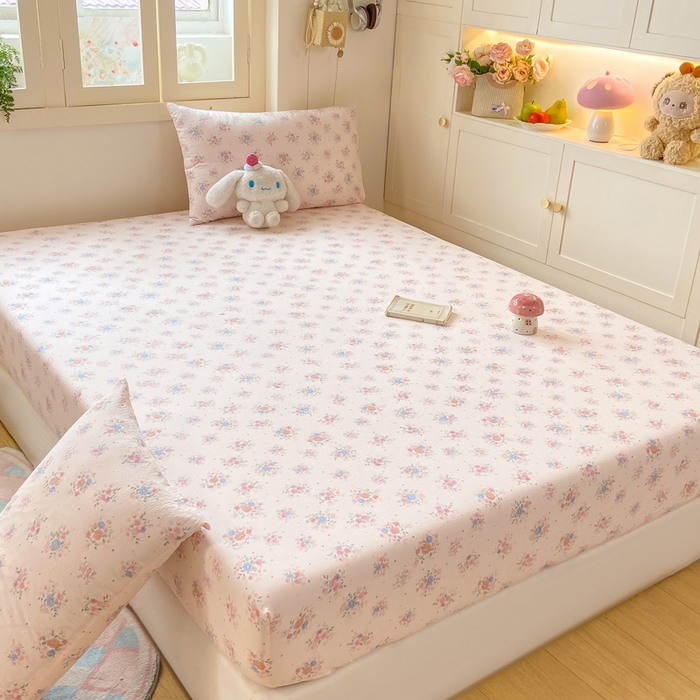 91家纺网 家纺一手货源 找家纺 玉海棠家纺 2025新款直播爆款双层纱床笠三件套 桃夭