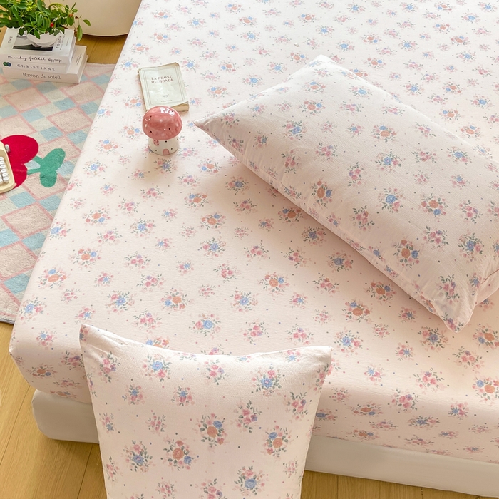 91家纺网 家纺一手货源 找家纺 玉海棠家纺 2025新款直播爆款双层纱床笠三件套 桃夭