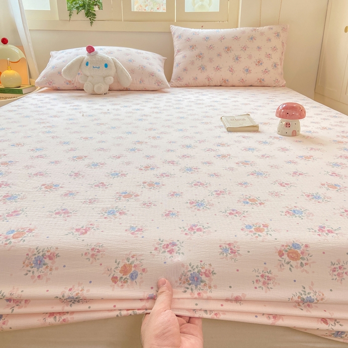 91家纺网 家纺一手货源 找家纺 玉海棠家纺 2025新款直播爆款双层纱床笠三件套 桃夭