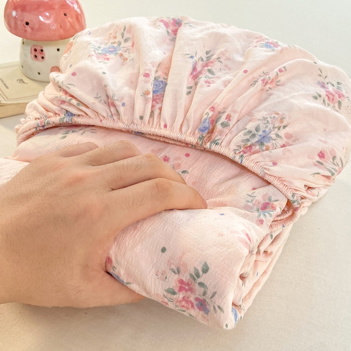 91家纺网 家纺一手货源 找家纺 玉海棠家纺 2025新款直播爆款双层纱床笠三件套 桃夭