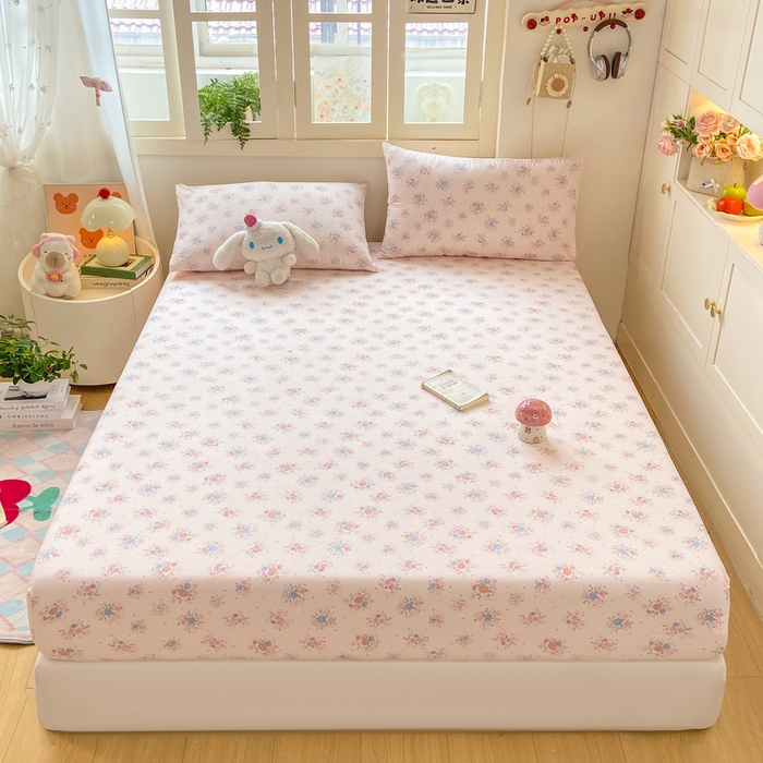 91家纺网 家纺一手货源 找家纺 玉海棠家纺 2025新款直播爆款双层纱床笠三件套 桃夭