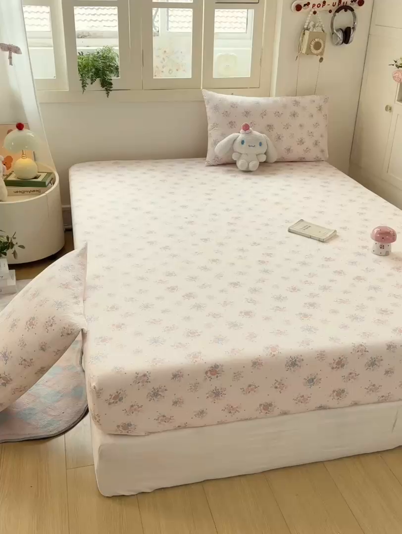 91家纺网 家纺一手货源 找家纺 玉海棠家纺 2025新款直播爆款双层纱床笠三件套 桃夭