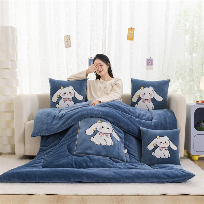哩哩熊 2025新款抱枕被子两用加厚二合一汽车载枕头办公室午睡毯子冬天靠枕-长耳兔系列 长耳兔-宝石蓝
