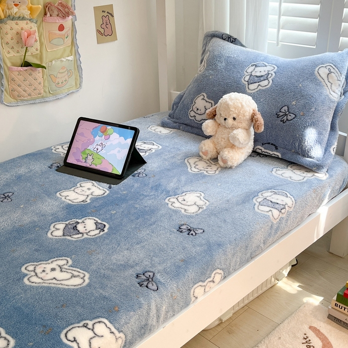 91家纺网 家纺一手货源 找家纺 川悦生活 2025新款雪花绒宿舍单床笠 床笠小雪狗