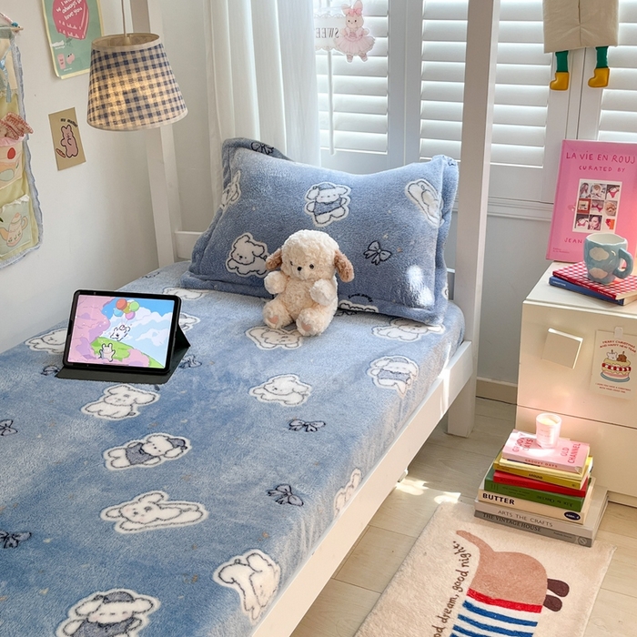 91家纺网 家纺一手货源 找家纺 川悦生活 2025新款雪花绒宿舍单床笠 床笠小雪狗