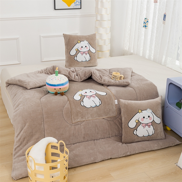 91家纺网 家纺一手货源 找家纺 哩哩熊 2025新款抱枕被子两用加厚二合一汽车载枕头办公室午睡毯子冬天靠枕-长耳兔系列 长耳兔-奶茶咖