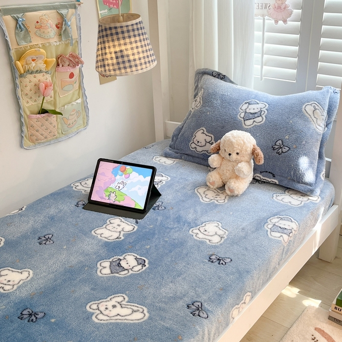 91家纺网 家纺一手货源 找家纺 川悦生活 2025新款雪花绒宿舍单床笠 床笠小雪狗