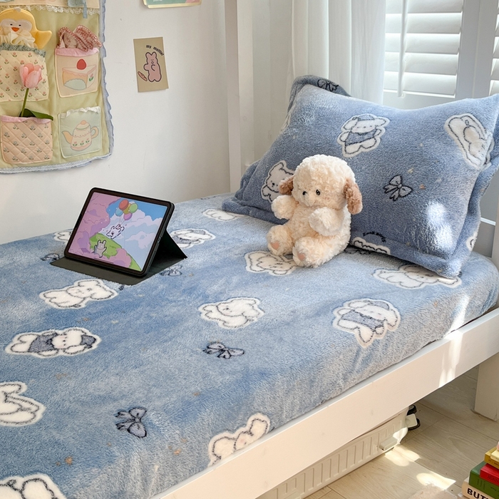 91家纺网 家纺一手货源 找家纺 川悦生活 2025新款雪花绒宿舍单床笠 床笠小雪狗