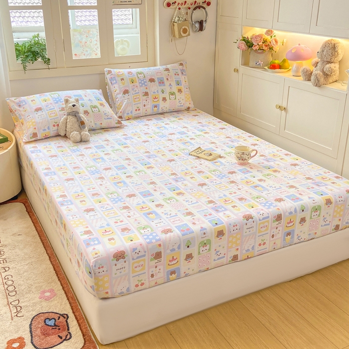 91家纺网 家纺一手货源 找家纺 玉海棠家纺 2025新款直播爆款双层纱床笠三件套 小猫聚会