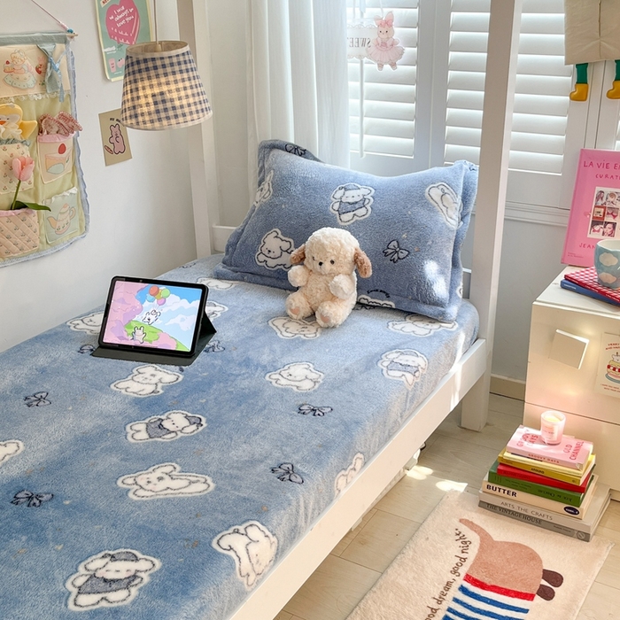 91家纺网 家纺一手货源 找家纺 川悦生活 2025新款雪花绒宿舍单床笠 床笠小雪狗