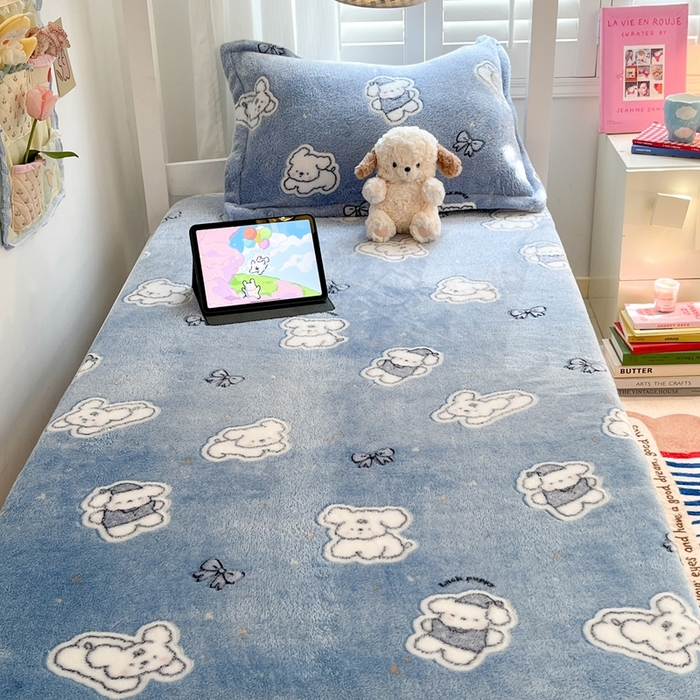 91家纺网 家纺一手货源 找家纺 川悦生活 2025新款雪花绒宿舍单床笠 床笠小雪狗