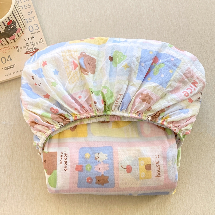 91家纺网 家纺一手货源 找家纺 玉海棠家纺 2025新款直播爆款双层纱床笠三件套 小猫聚会