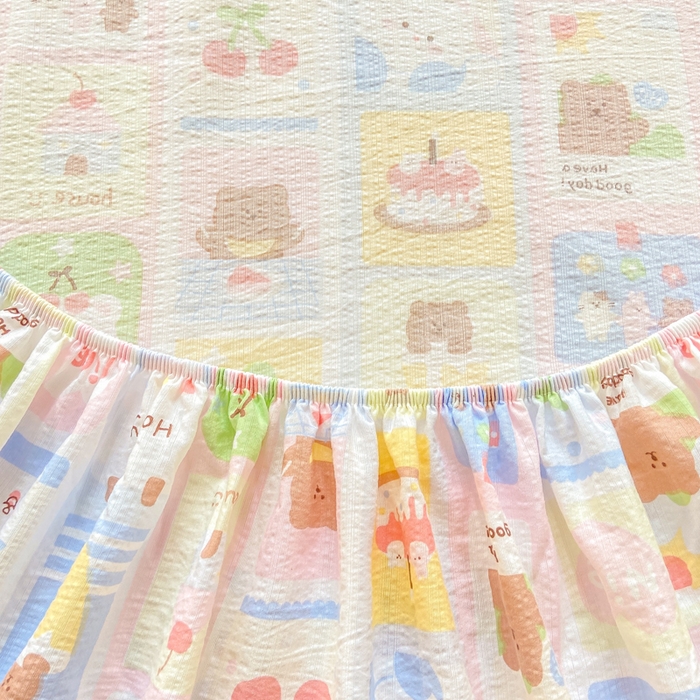 91家纺网 家纺一手货源 找家纺 玉海棠家纺 2025新款直播爆款双层纱床笠三件套 小猫聚会