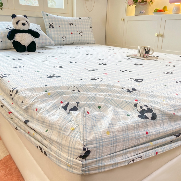 91家纺网 家纺一手货源 找家纺 玉海棠家纺 2025新款直播爆款双层纱床笠三件套 熊猫宝宝