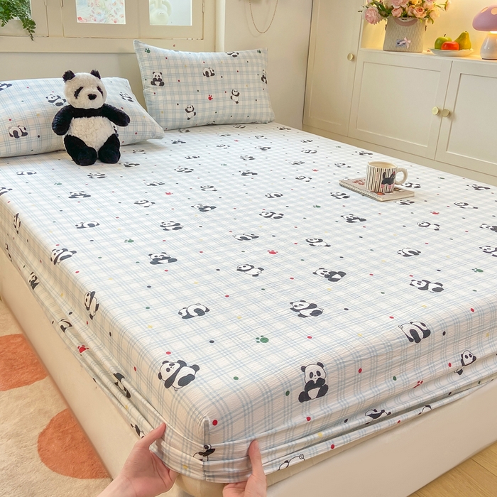 91家纺网 家纺一手货源 找家纺 玉海棠家纺 2025新款直播爆款双层纱床笠三件套 熊猫宝宝