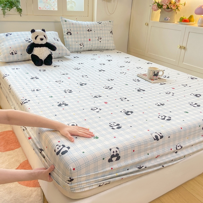 91家纺网 家纺一手货源 找家纺 玉海棠家纺 2025新款直播爆款双层纱床笠三件套 熊猫宝宝