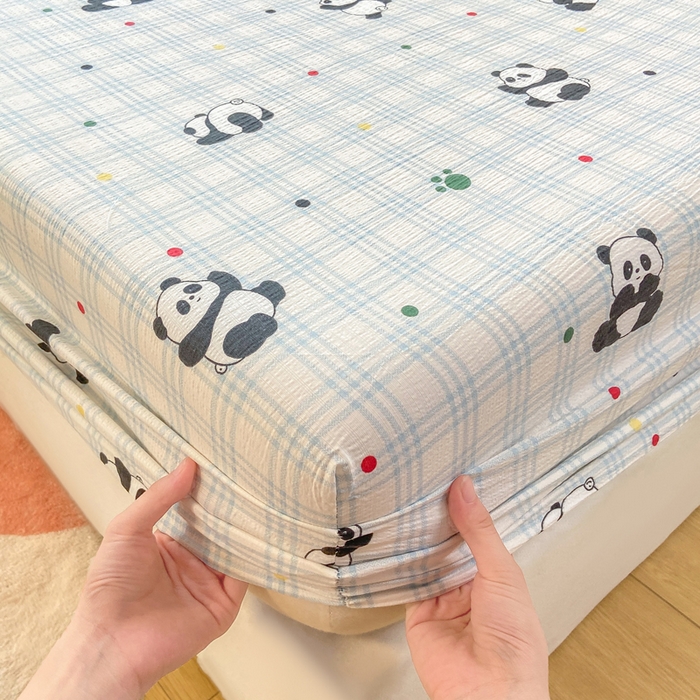 91家纺网 家纺一手货源 找家纺 玉海棠家纺 2025新款直播爆款双层纱床笠三件套 熊猫宝宝