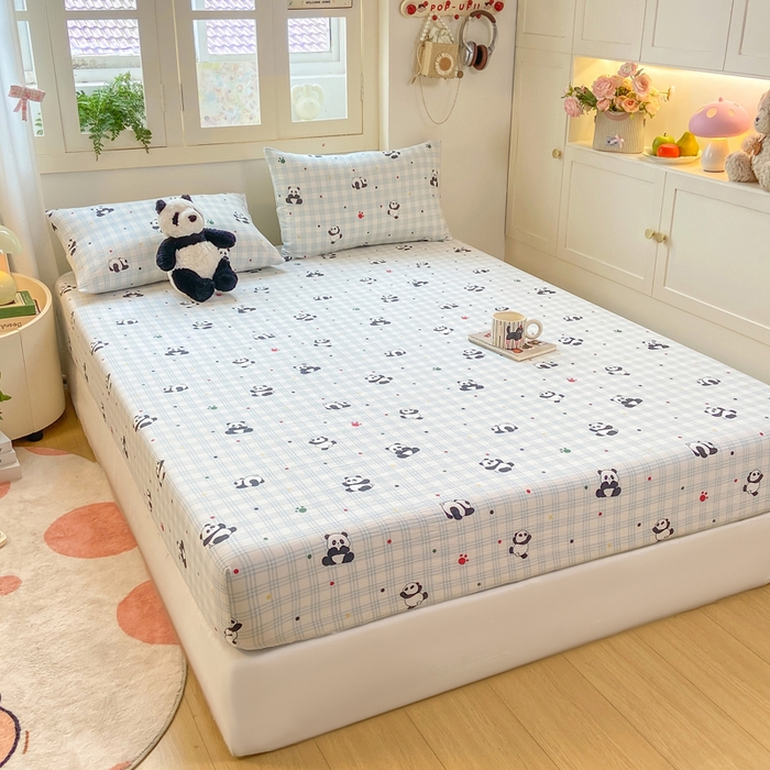 91家纺网 家纺一手货源 找家纺 玉海棠家纺 2025新款直播爆款双层纱床笠三件套 熊猫宝宝