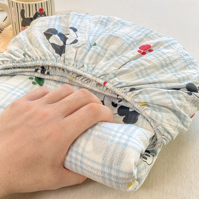 91家纺网 家纺一手货源 找家纺 玉海棠家纺 2025新款直播爆款双层纱床笠三件套 熊猫宝宝