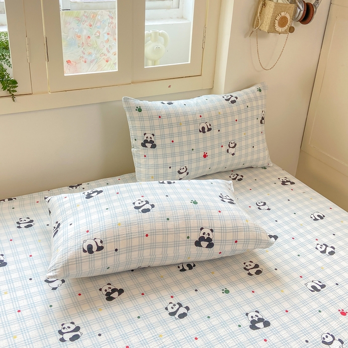 91家纺网 家纺一手货源 找家纺 玉海棠家纺 2025新款直播爆款双层纱床笠三件套 熊猫宝宝