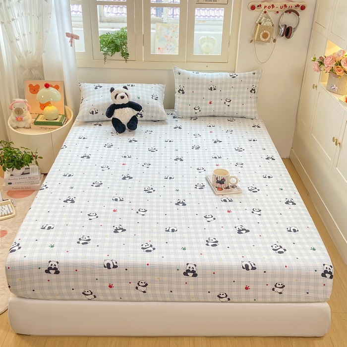 91家纺网 家纺一手货源 找家纺 玉海棠家纺 2025新款直播爆款双层纱床笠三件套 熊猫宝宝