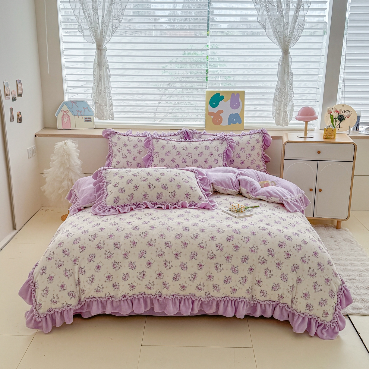 91家纺网 家纺一手货源 找家纺 （总）橘子家 2025轻奢法式花边公主风婴儿绒牛奶绒高克重四件套