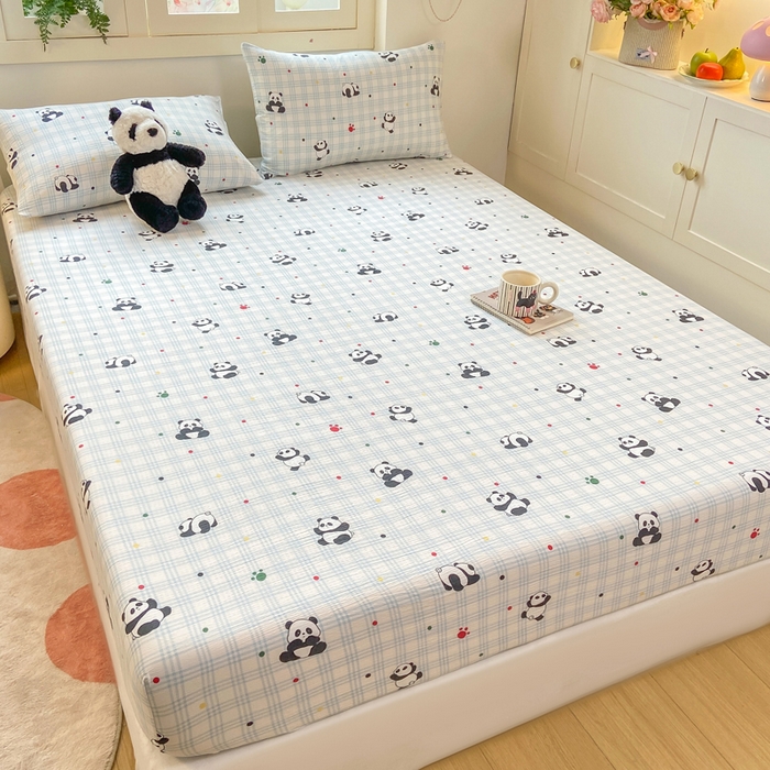 91家纺网 家纺一手货源 找家纺 玉海棠家纺 2025新款直播爆款双层纱床笠三件套 熊猫宝宝