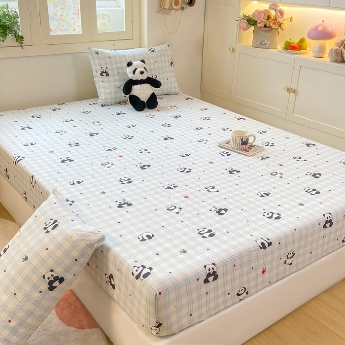 91家纺网 家纺一手货源 找家纺 玉海棠家纺 2025新款直播爆款双层纱床笠三件套 熊猫宝宝