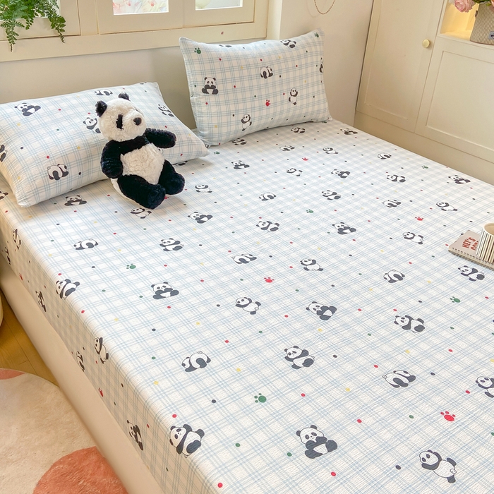 91家纺网 家纺一手货源 找家纺 玉海棠家纺 2025新款直播爆款双层纱床笠三件套 熊猫宝宝