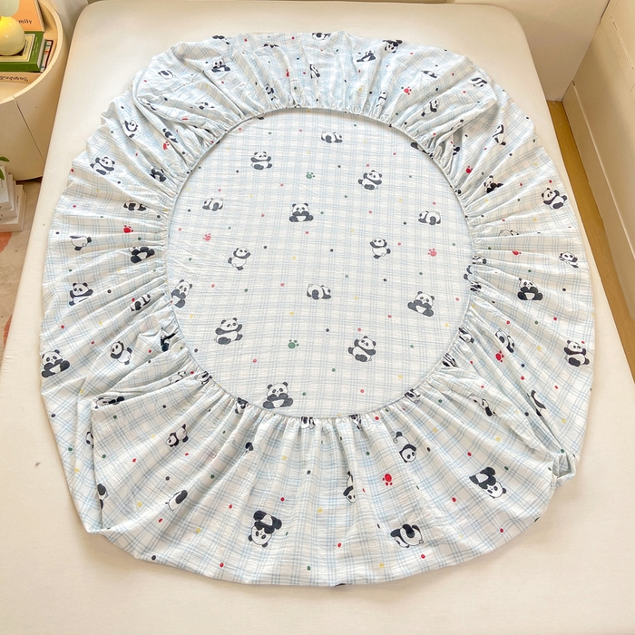 91家纺网 家纺一手货源 找家纺 玉海棠家纺 2025新款直播爆款双层纱床笠三件套 熊猫宝宝