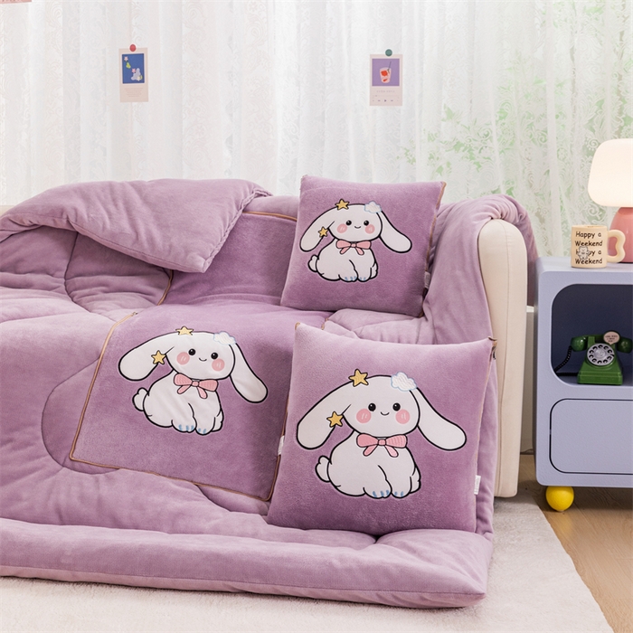 91家纺网 家纺一手货源 找家纺 哩哩熊 2025新款抱枕被子两用加厚二合一汽车载枕头办公室午睡毯子冬天靠枕-长耳兔系列 长耳兔-香芋紫