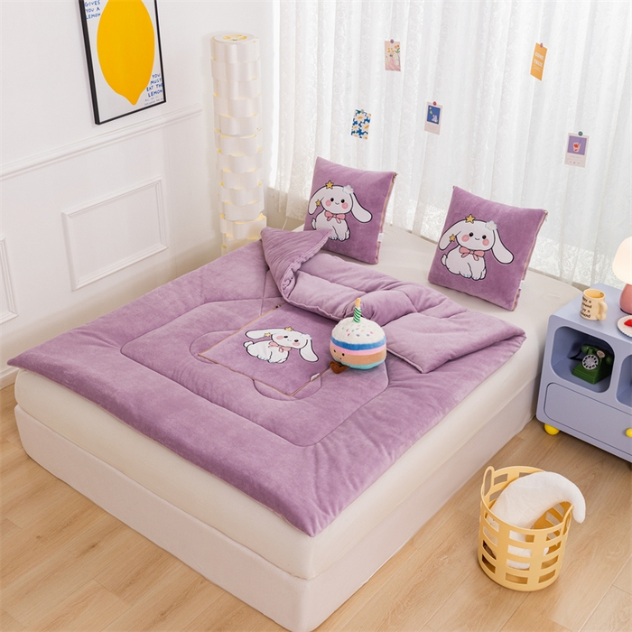 91家纺网 家纺一手货源 找家纺 哩哩熊 2025新款抱枕被子两用加厚二合一汽车载枕头办公室午睡毯子冬天靠枕-长耳兔系列 长耳兔-香芋紫