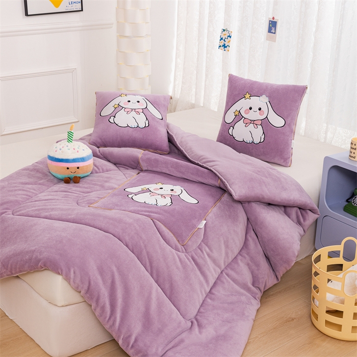 91家纺网 家纺一手货源 找家纺 哩哩熊 2025新款抱枕被子两用加厚二合一汽车载枕头办公室午睡毯子冬天靠枕-长耳兔系列 长耳兔-香芋紫