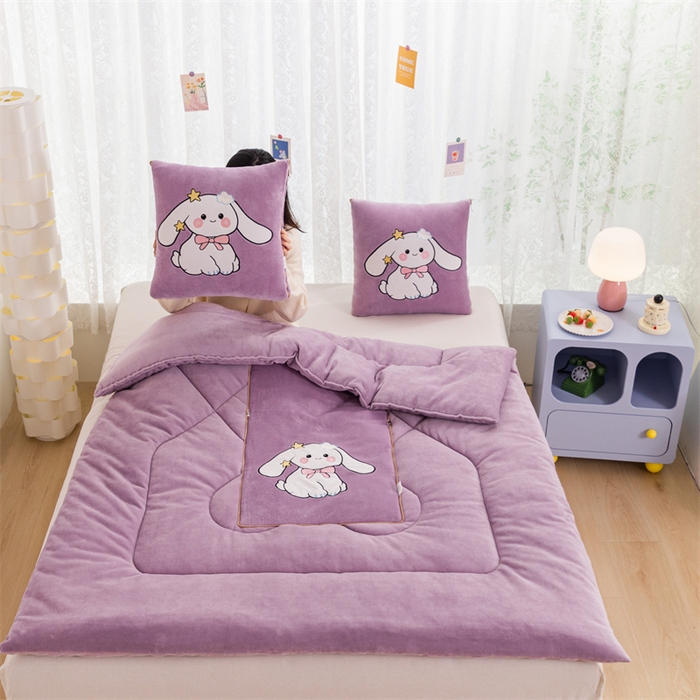 91家纺网 家纺一手货源 找家纺 哩哩熊 2025新款抱枕被子两用加厚二合一汽车载枕头办公室午睡毯子冬天靠枕-长耳兔系列 长耳兔-香芋紫