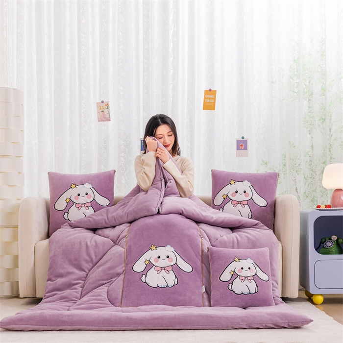 91家纺网 家纺一手货源 找家纺 哩哩熊 2025新款抱枕被子两用加厚二合一汽车载枕头办公室午睡毯子冬天靠枕-长耳兔系列 长耳兔-香芋紫